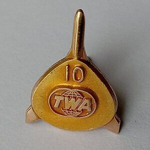 TWA Gold Filled Pin, Trans World Airlines Collectible 10 Year Service Pin